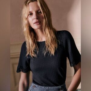 Sezane Sezane CLÉA Lace Sleeve Top in Black